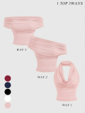 Women Halter Neck Plunge Neck Sleeveless Crop Top
