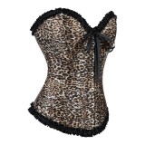 Women Trendy Slim-Fit Corset Leopard Bow Lace Bustier