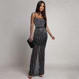 Women Beaded Strap Sexy Party Long Dress