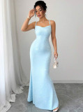 Women Red Sequin Strapless Halter Mermaid Slim-Fit Evening Gown