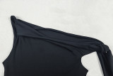 Women Solid Chic Ruched Slash Shoulder Sleeveless Lace-Up Bodycon Mini Dress