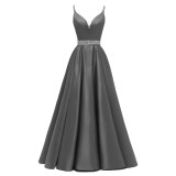 Women Sexy Satin V-Neck Strap Formal Evening Gown（Processing time need 3-6 days）
