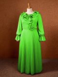 Women Plus Size Ruffle Long Sleeve Pleated Elegant Formal Party Dress