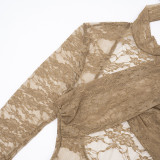 Women Patchwork See-Through Lace Long Sleeve Tight-Fitting Jumpsuit