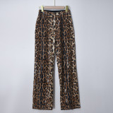 Women Autumn Leopard Sequin Straight-Leg Long Pants