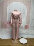 Women Color Block Lined Design Top and Pants Two-Piece Set