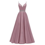 Women Sexy Satin V-Neck Strap Formal Evening Gown（Processing time need 3-6 days）