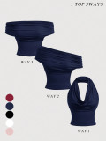 Women Halter Neck Plunge Neck Sleeveless Crop Top