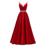 Women Sexy Satin V-Neck Strap Formal Evening Gown（Processing time need 3-6 days）