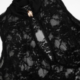 Women Sexy Slim-Fit Lace Patchwork Cut-Out Sleeveless Split Dress