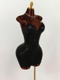 Women Solid Chic Deep V-Neck Slim-Fit Sexy Strap Bodycon Mini Dress