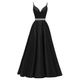 Women Sexy Satin V-Neck Strap Formal Evening Gown（Processing time need 3-6 days）