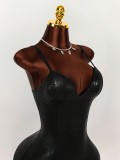Women Solid Chic Deep V-Neck Slim-Fit Sexy Strap Bodycon Mini Dress