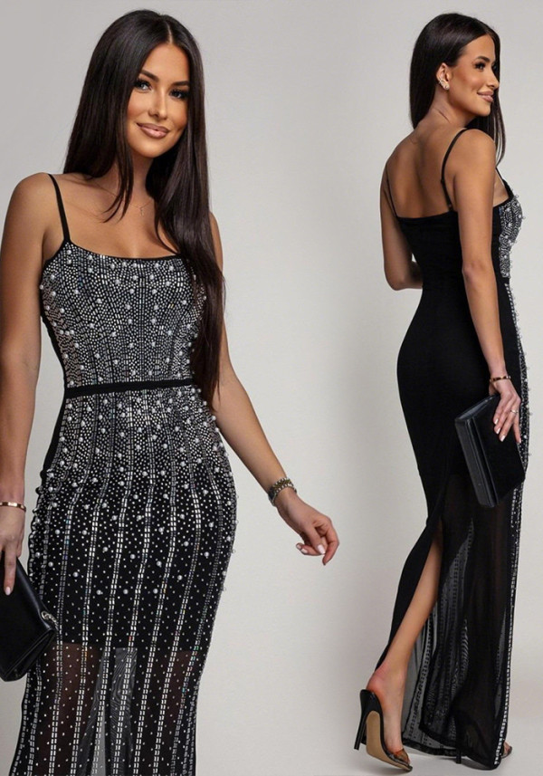 Women Beaded Strap Sexy Party Long Dress