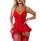Women Lace Mesh Patchwork Sequin Strap Nightgown Sleepwear