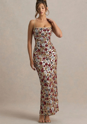 Women Spring/Summer Camisole Sequined Slit Bodycon Dress