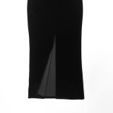 Women Sexy Off-Shoulder Fur Collar Long-Sleeve Mesh Dress