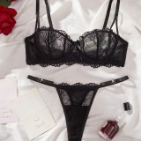 Women French Lace Bra and Sexy Lingerie Two-Piece Set