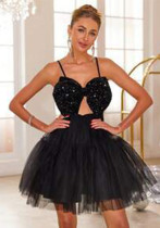 Women Sequined Mesh Strap Dress