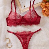 Women Lace Bra and Thong Sexy Lingerie Two-Piece Set