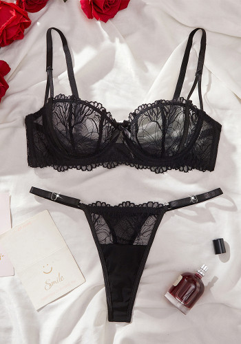 Women French Lace Bra and Sexy Lingerie Two-Piece Set