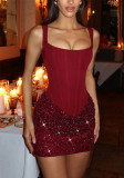 Women Spring/Summer Tie-Up Sequined Camisole Bodycon Dress