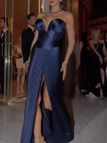 Women Solid Strapless Slit Sexy Dress