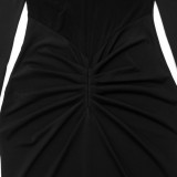 Women High-Neck Off-Shoulder Long-Sleeve See-Through Mesh Patchwork Leaf Dress