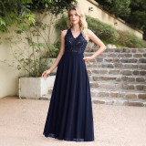 Women V-Neck Sleeveless Slit Sequined Flowy Formal Party Evening Dress（Processing time need 3-6 days）