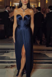 Women Solid Strapless Slit Sexy Dress