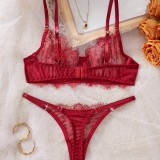 Women Lace Bra and Thong Sexy Lingerie Two-Piece Set