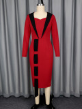 Women Elegant Color Block Formal Party Bodycon Dress