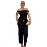 Women Elegant Stretchy Off-Shoulder Casual Lace-Up Jumpsuit