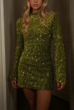 Women Autumn/Winter Long-Sleeved Gold Velvet Sequined Top Casual Party Stretchy Jacket