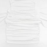 Women Sexy Off-Shoulder Long-Sleeve Solid Ribbon Mini Dress