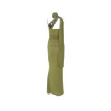 Women Sexy Scarf Ribbon Strapless Sleeveless Solid Dress