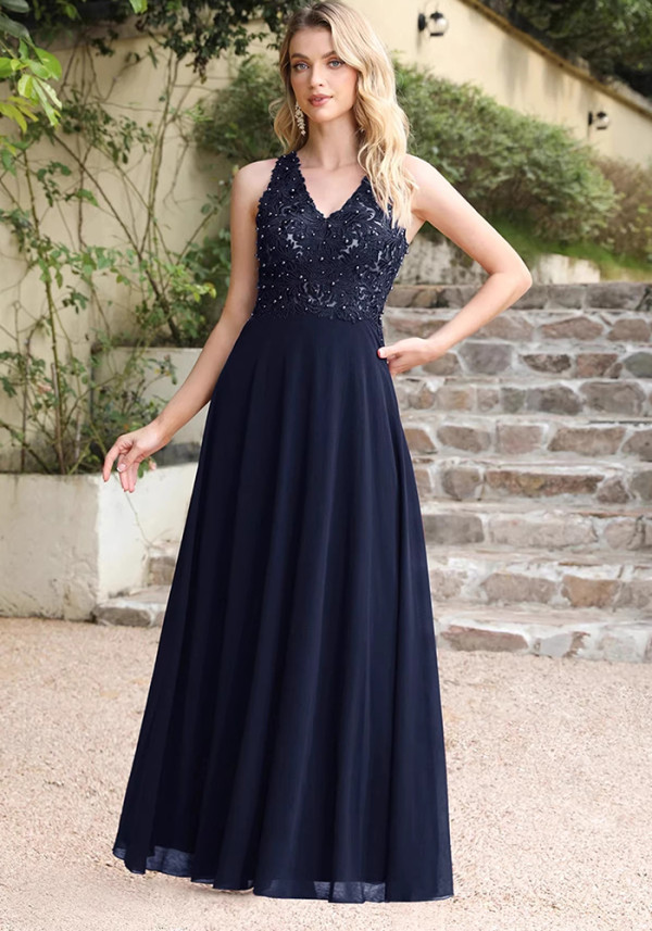 Women V-Neck Sleeveless Slit Sequined Flowy Formal Party Evening Dress（Processing time need 3-6 days）