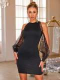 Women Autumn/Winter Round Neck Lace Long-Sleeve Bodycon Dress