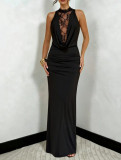 Women Sexy Lace Patchwork Solid Sleeveless Dress