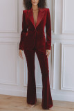 Women Autumn/Winter Long-Sleeved Veet Blazer and Pant Two-Piece Set