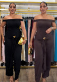 Women Elegant Stretchy Off-Shoulder Casual Lace-Up Jumpsuit