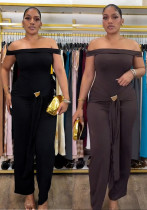 Women Elegant Stretchy Off-Shoulder Casual Lace-Up Jumpsuit Women Elegant Stretchy Off-Shoulder Casual Lace-Up Jumpsuit