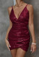 Women Sexy V-Neck Women Sequined Ruffled Bodycon Dress (Irregular)