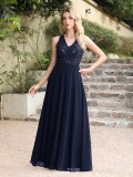 Women V-Neck Sleeveless Slit Sequined Flowy Formal Party Evening Dress（Processing time need 3-6 days）