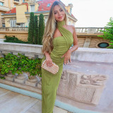 Women Sexy Scarf Ribbon Strapless Sleeveless Solid Dress