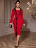Women Elegant Color Block Formal Party Bodycon Dress