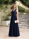 Women V-Neck Sleeveless Slit Sequined Flowy Formal Party Evening Dress（Processing time need 3-6 days）
