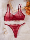 Women Lace Bra and Thong Sexy Lingerie Two-Piece Set