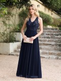 Women V-Neck Sleeveless Slit Sequined Flowy Formal Party Evening Dress（Processing time need 3-6 days）