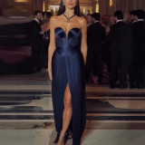 Women Solid Strapless Slit Sexy Dress